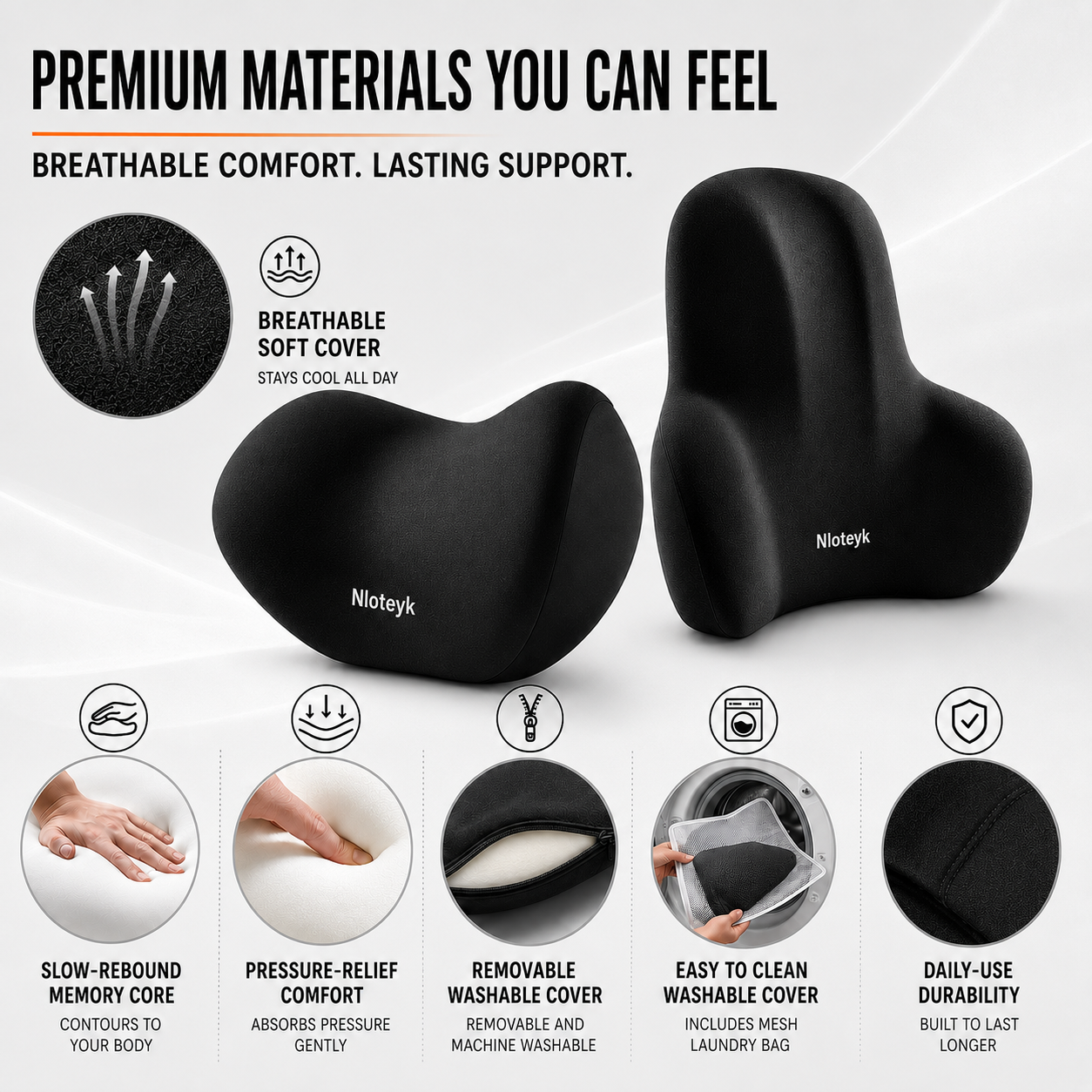 Nordspur | ErgoLuma Memory Foam Car Neck & Lumbar Support Pillow Set