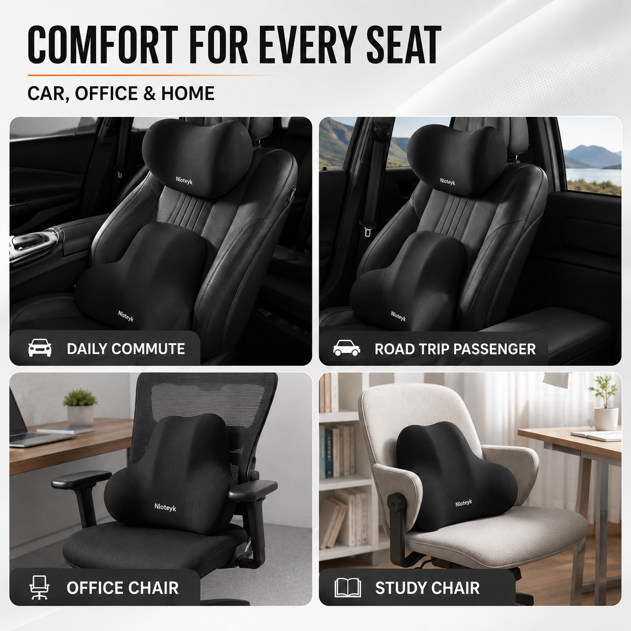Nordspur | ErgoLuma Memory Foam Car Neck & Lumbar Support Pillow Set
