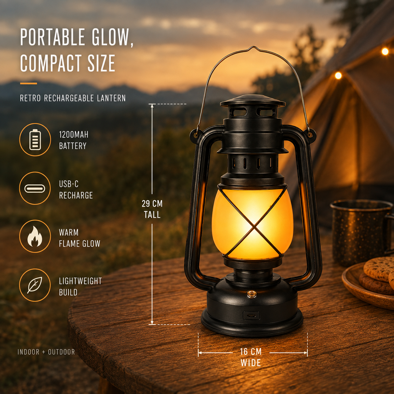 Nordspur | Flambourne Vintage-Style Rechargeable Flame-Effect Lantern