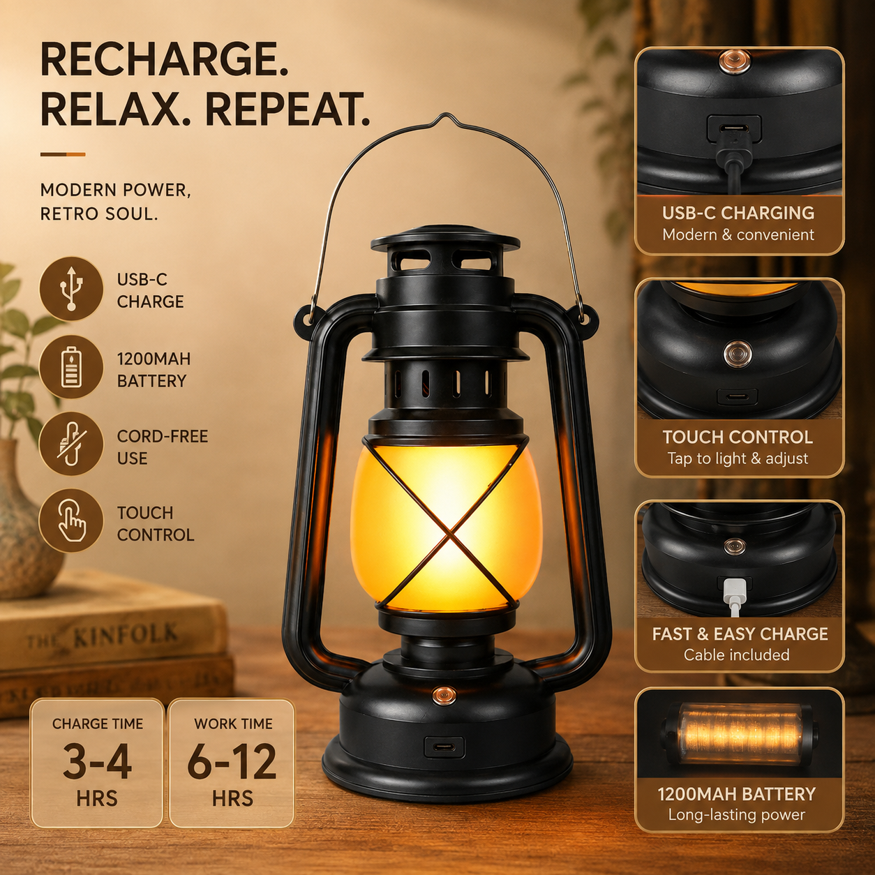 Nordspur | Flambourne Vintage-Style Rechargeable Flame-Effect Lantern
