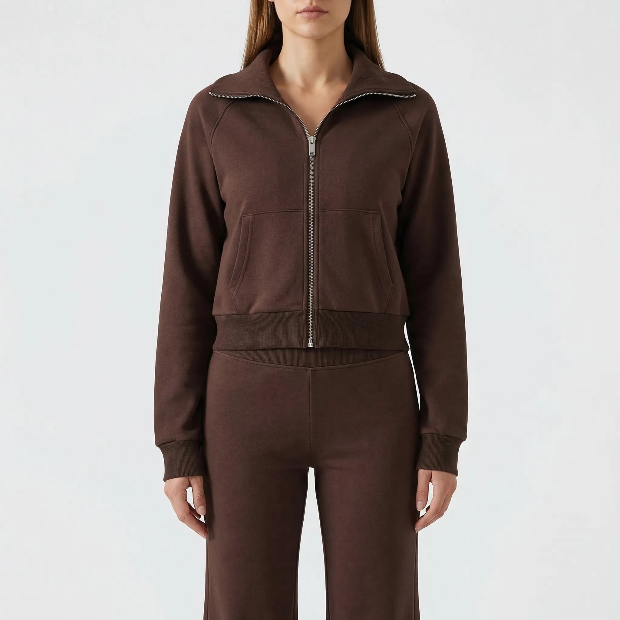 Nordspur | Fleurova Lapel Zip-Up Fleece Jacket And Flared Trouser Set