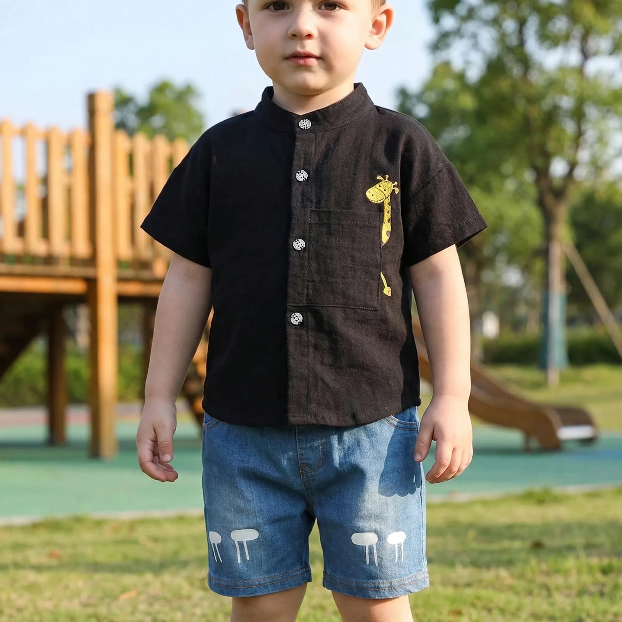 Nordspur | Girafflet Cartoon Print Short-Sleeve Shirt And Shorts Set