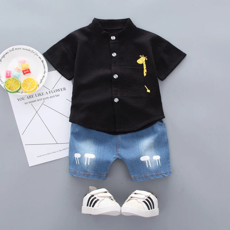 Nordspur | Girafflet Cartoon Print Short-Sleeve Shirt And Shorts Set