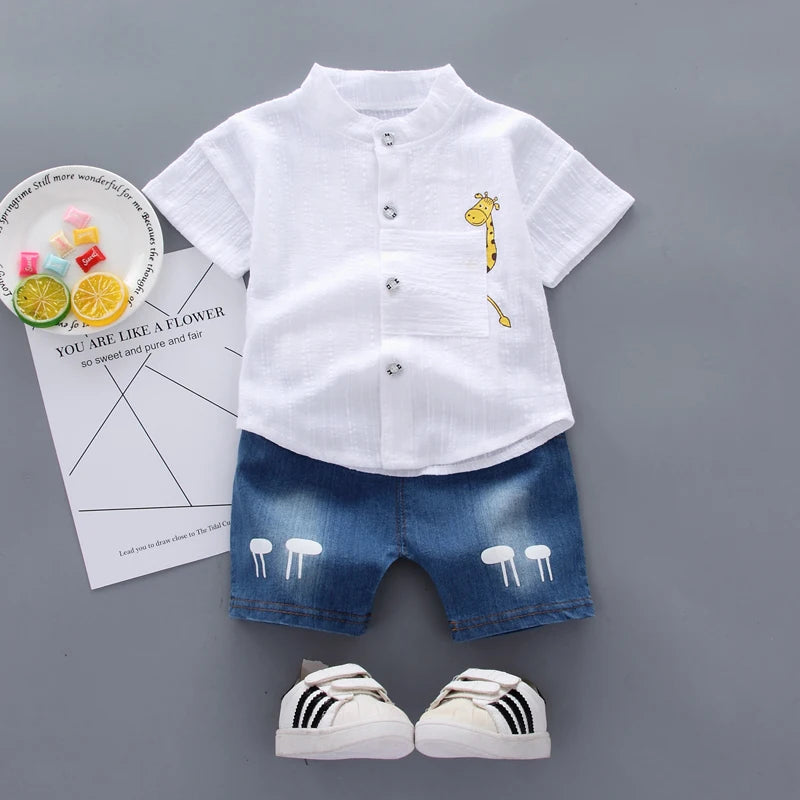Nordspur | Girafflet Cartoon Print Short-Sleeve Shirt And Shorts Set