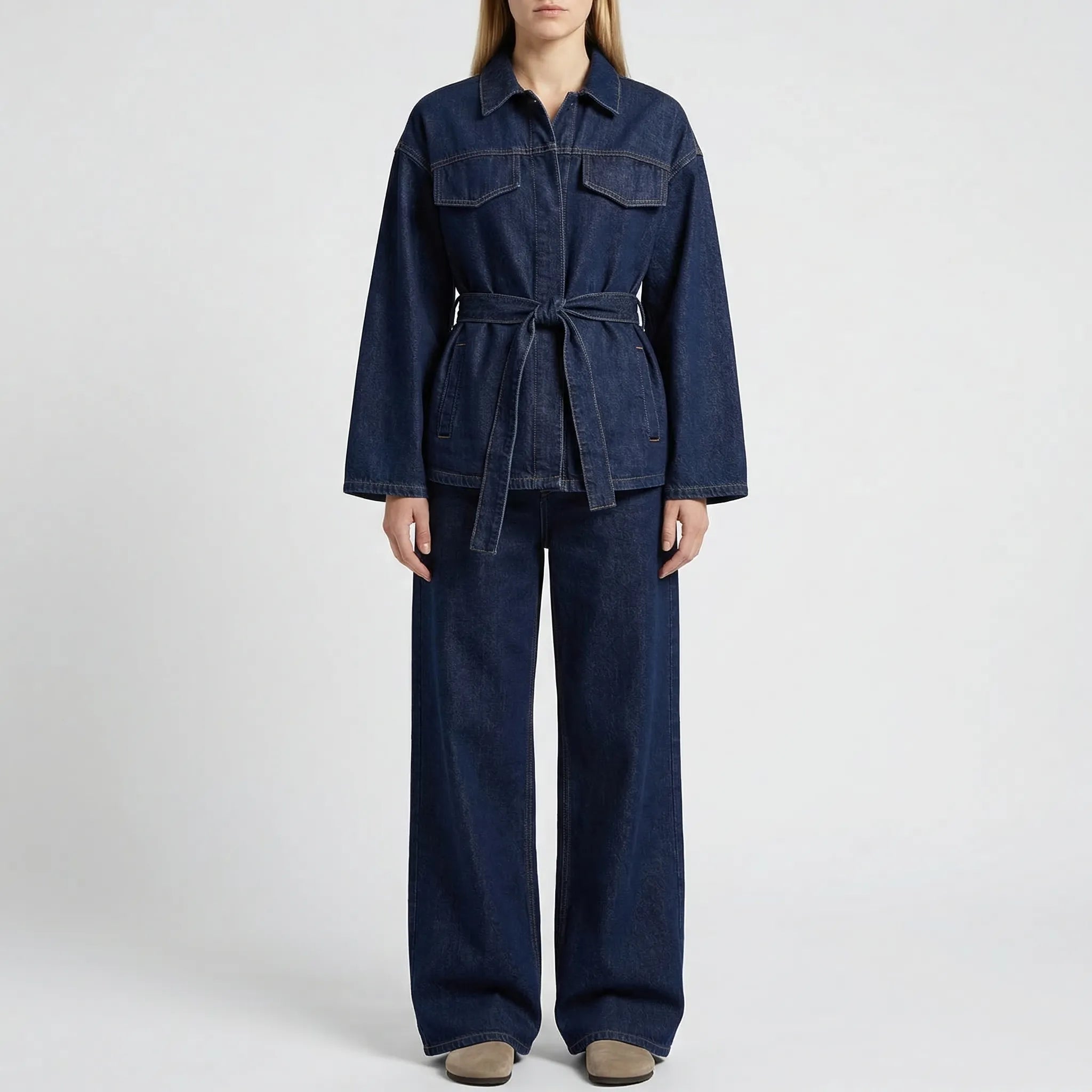 Nordspur | Jacsetta Two-Piece Belted Denim Jacket And Trouser Set