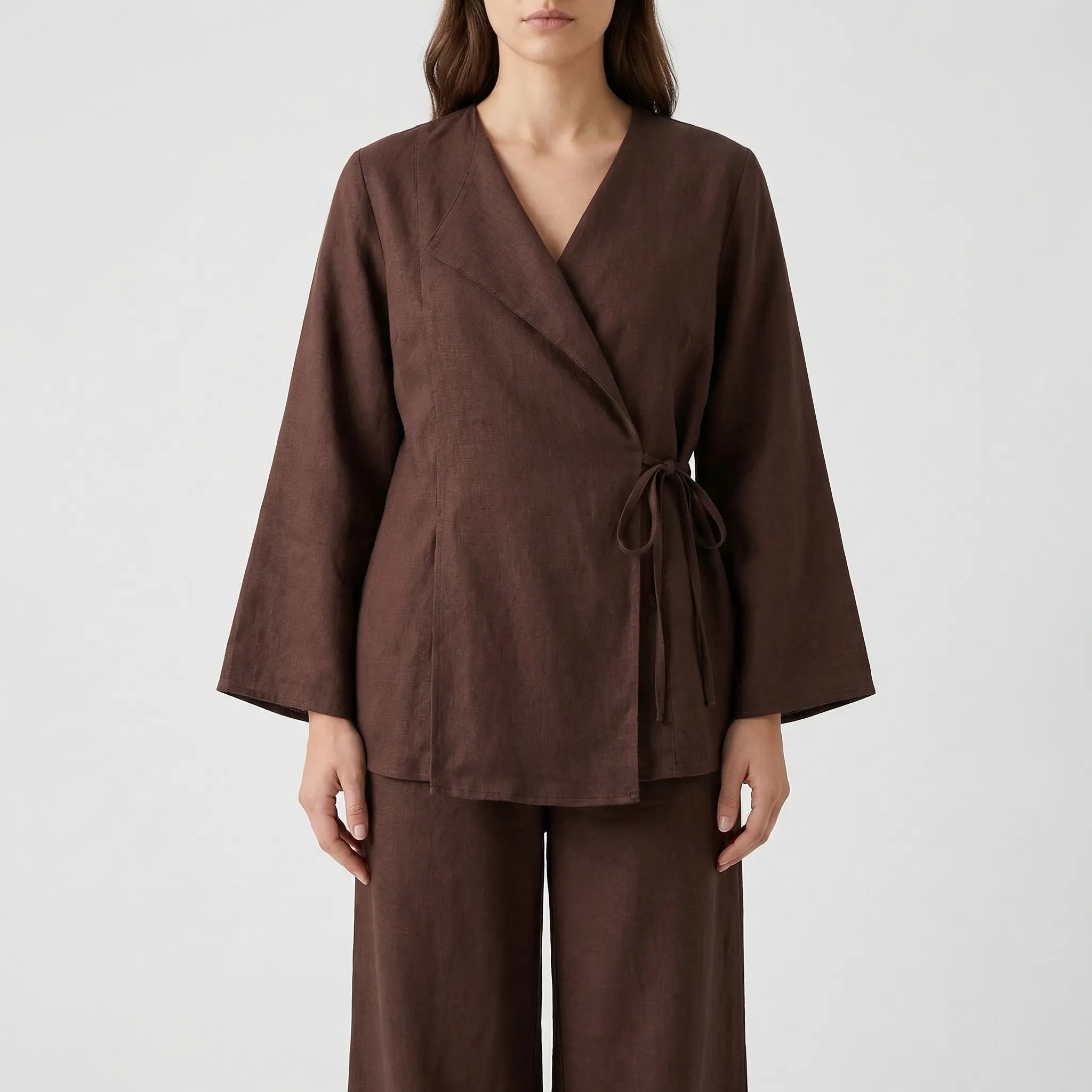 Nordspur | Kimonelle Kimono-Style Loose Lace-Up Top And Wide-Leg Trouser Set