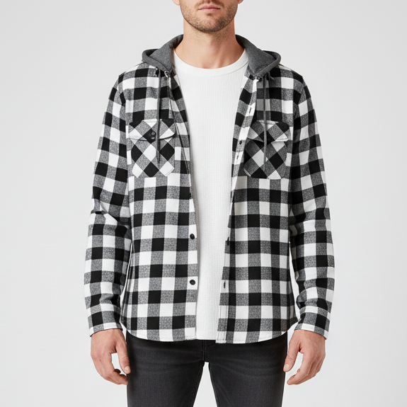 Nordspur | Long Sleeve Hooded Flannel Shirt