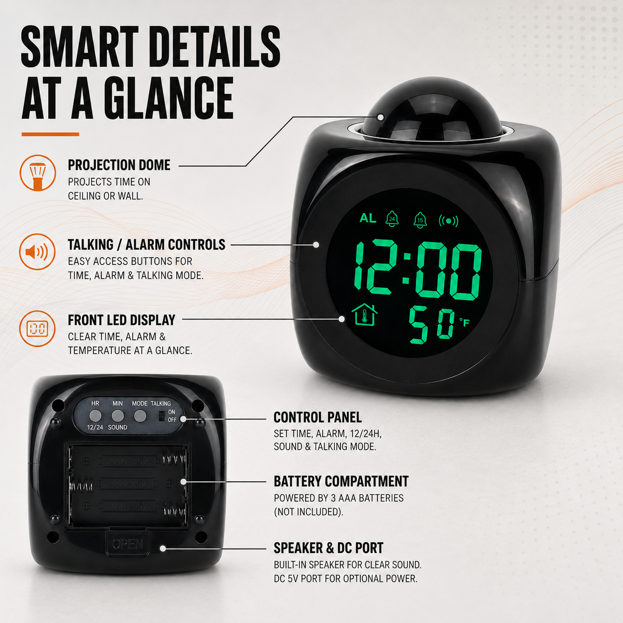 Nordspur | LuminovaCube Digital Projection Alarm Clock