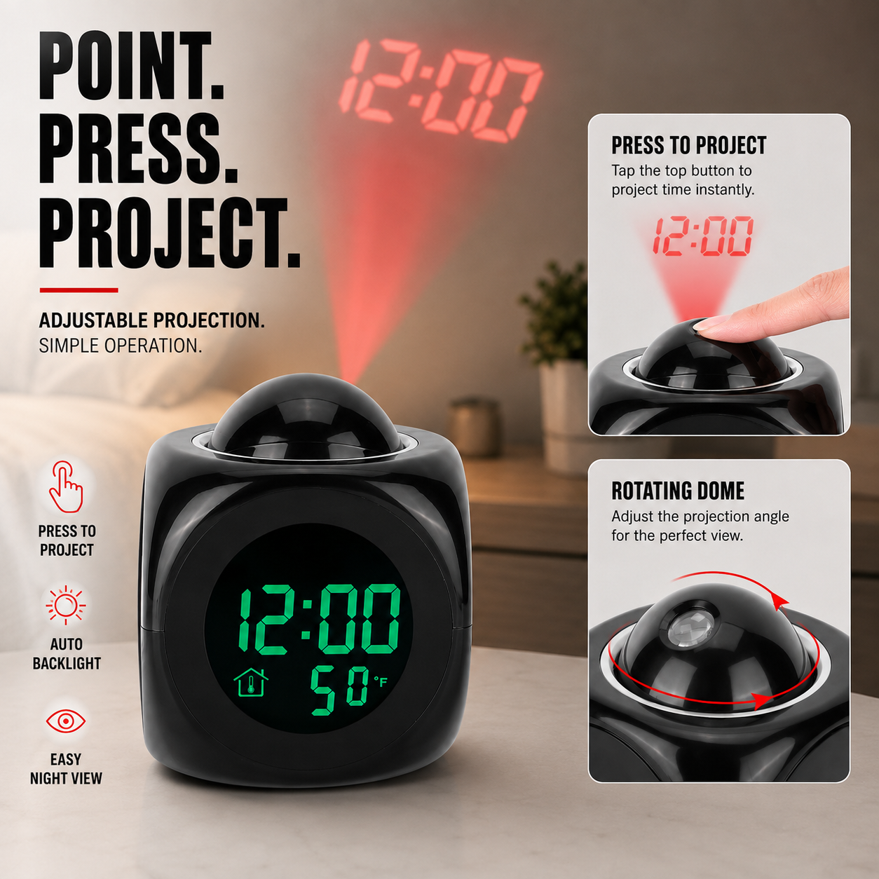Nordspur | LuminovaCube Digital Projection Alarm Clock