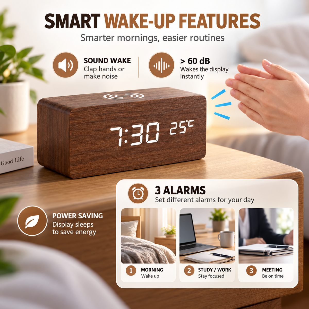 Nordspur | Lumnora Digital LED Wooden Alarm Clock