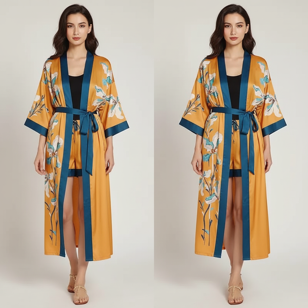 Nordspur | Lunafleur Long Floral Kimono Robe