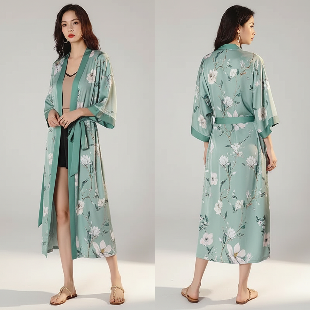Nordspur | Lunafleur Long Floral Kimono Robe