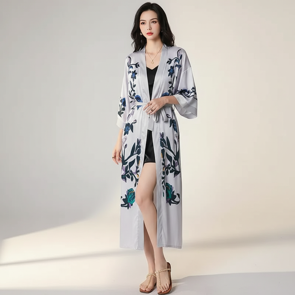 Nordspur | Lunafleur Long Floral Kimono Robe