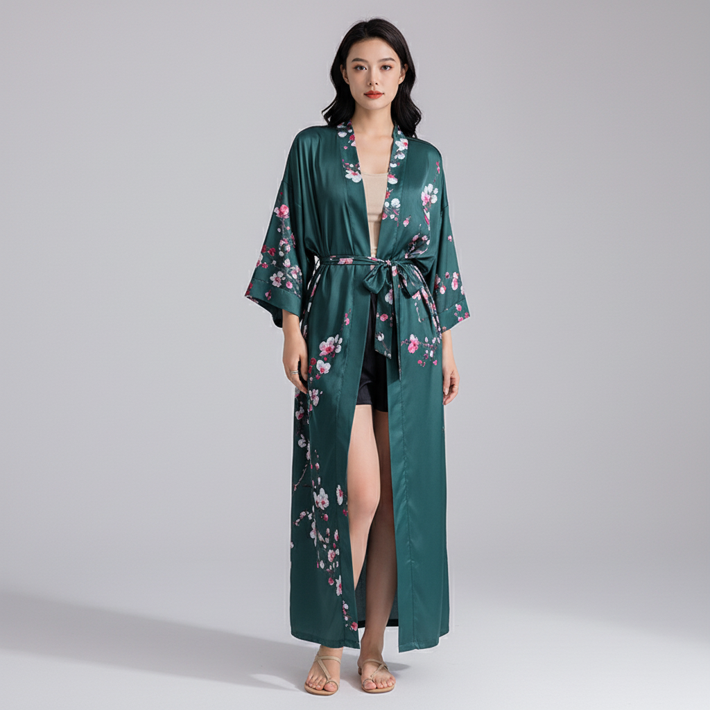 Nordspur | Lunafleur Long Floral Kimono Robe