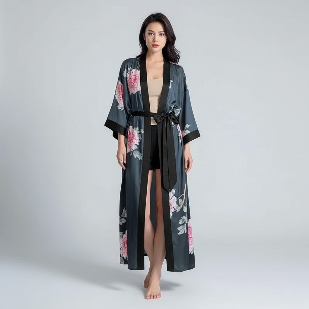 Nordspur | Lunafleur Long Floral Kimono Robe