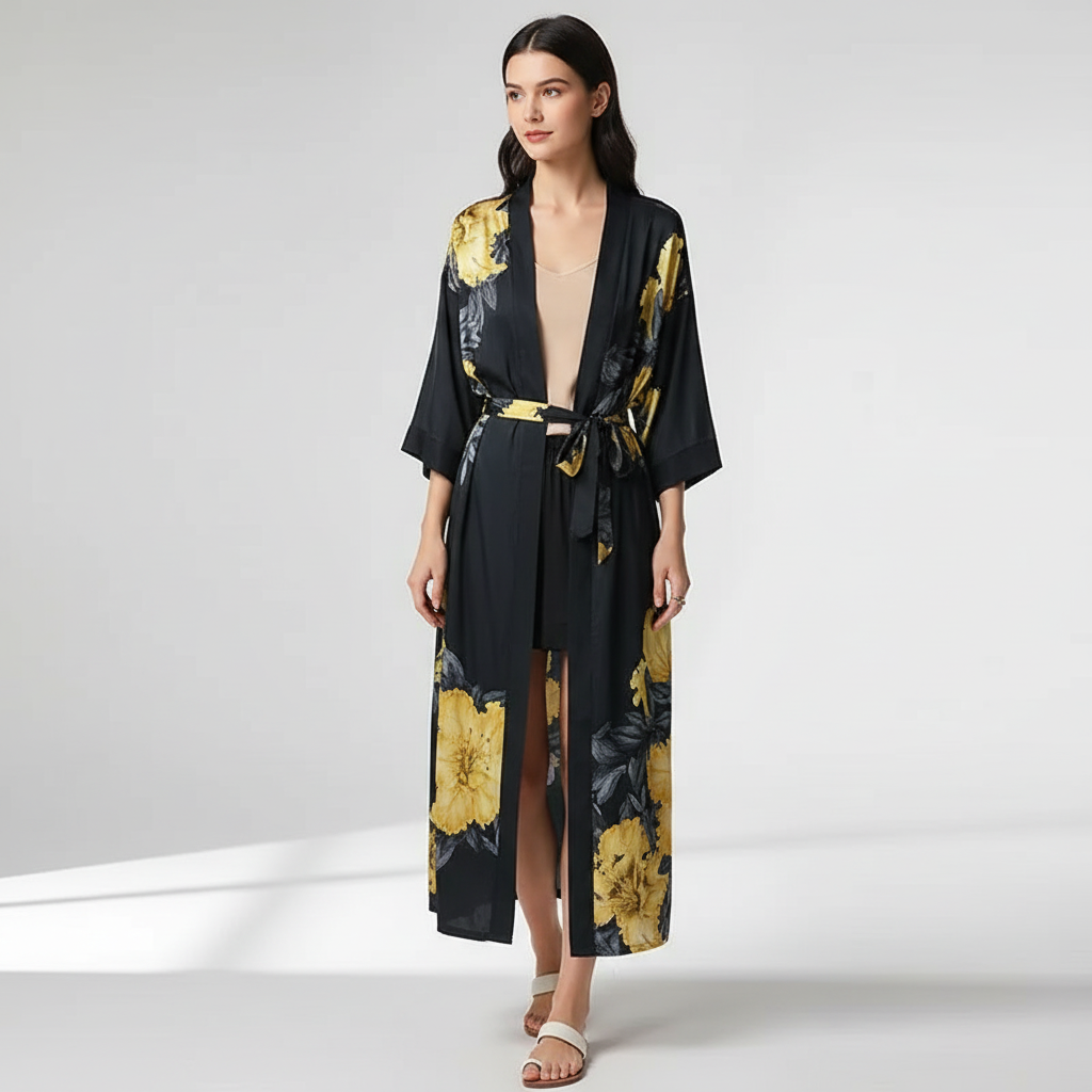 Nordspur | Lunafleur Long Floral Kimono Robe