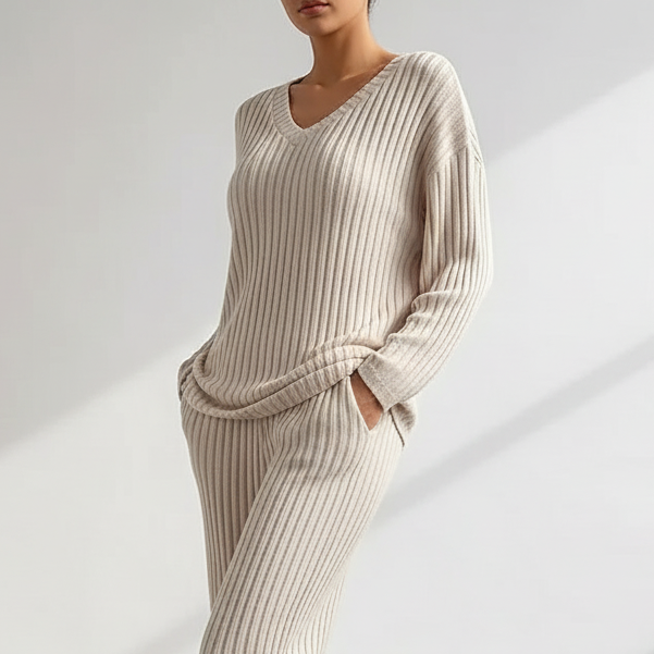 Nordspur | Lunavell Ribbed V Neck Lounge Set