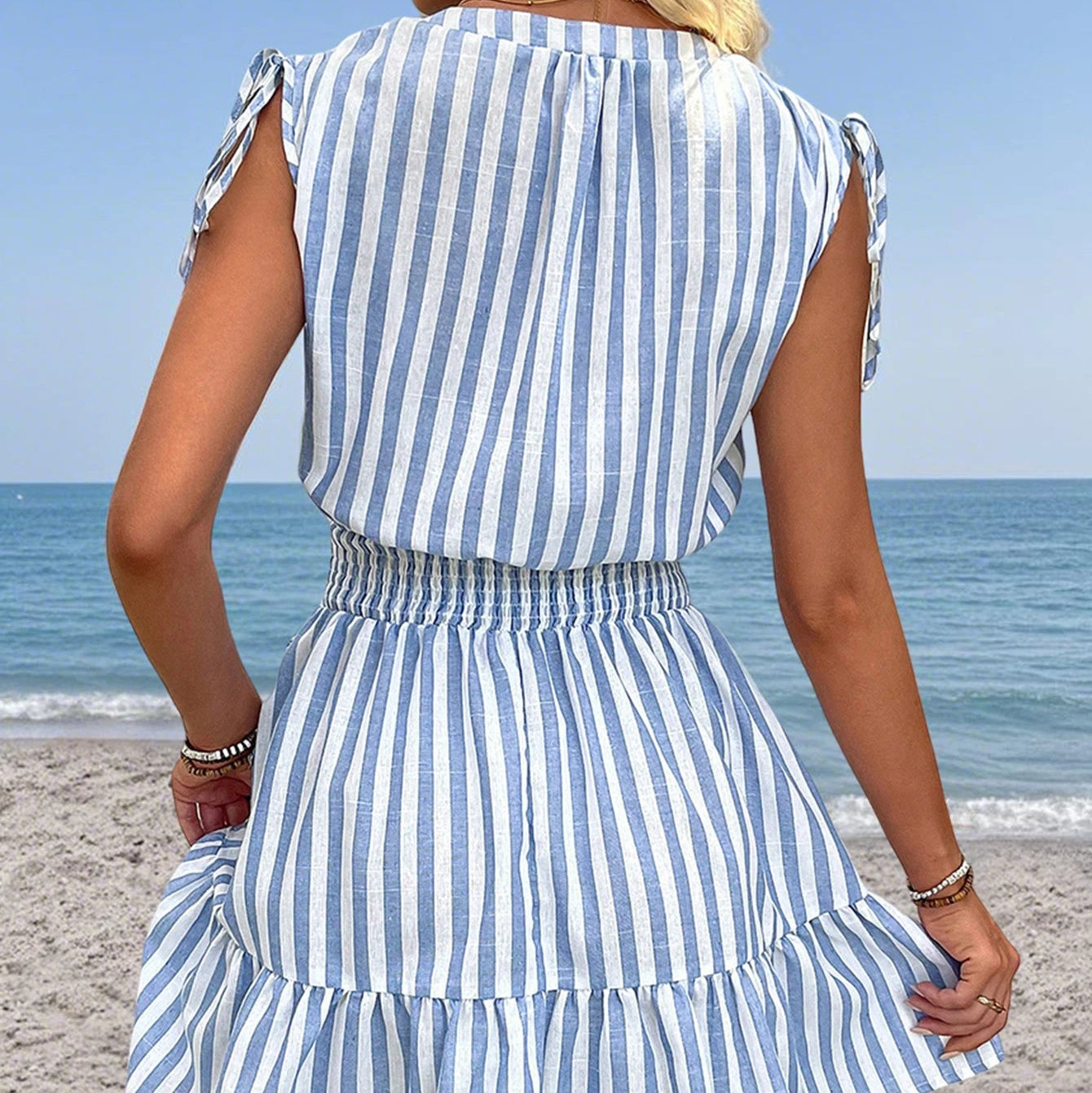 Nordspur | Nautiqua Striped Sleeveless Mini Dress With Smocked Waist