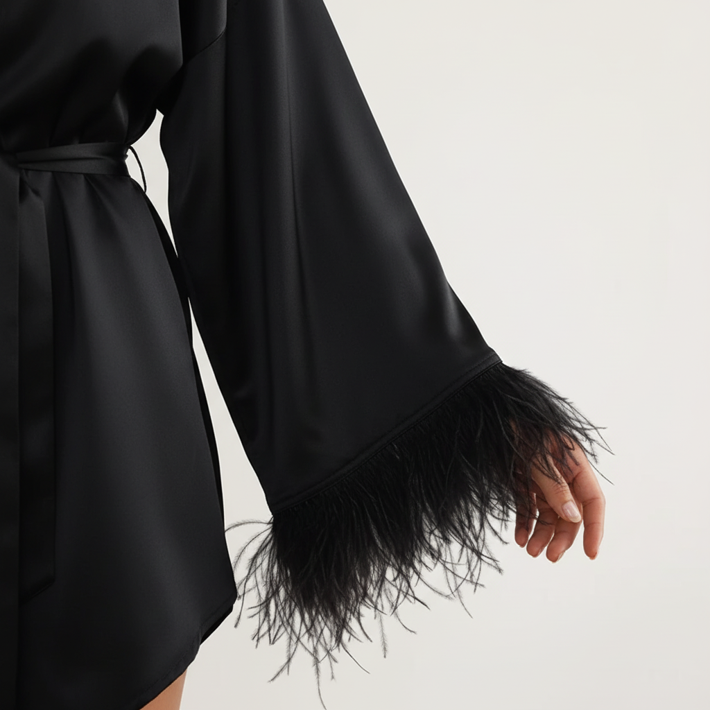 Nordspur | Noctelle Short Wrap Robe With Feather Trim