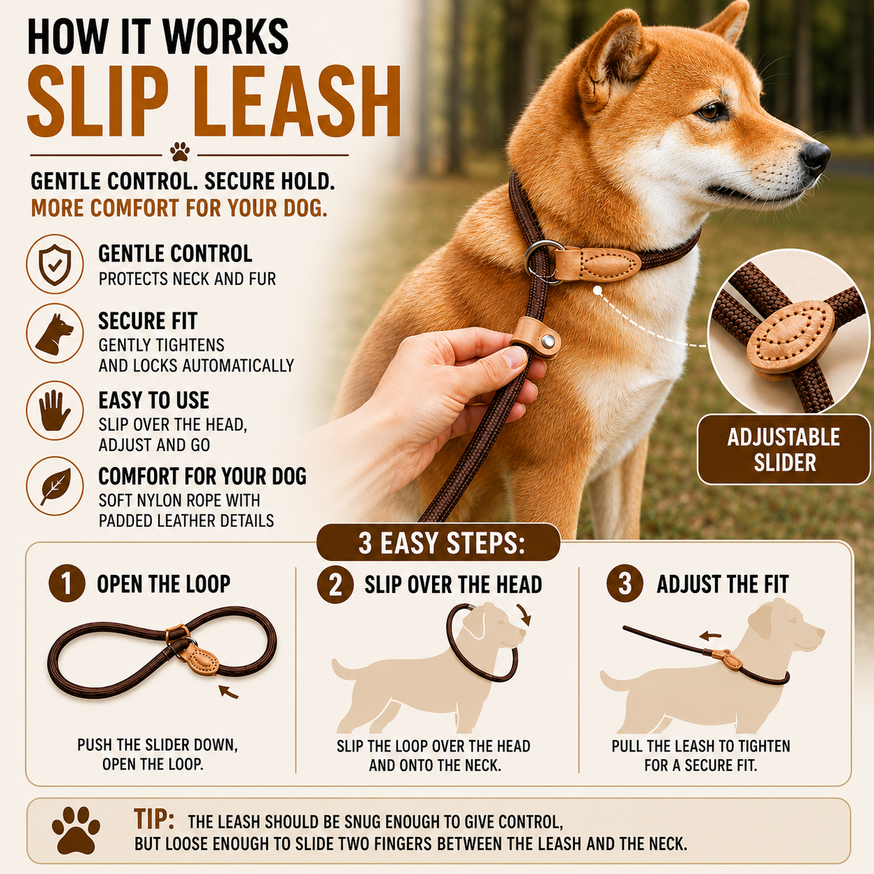 Nordspur | Pawloop Adjustable Rope Slip Lead And Collar