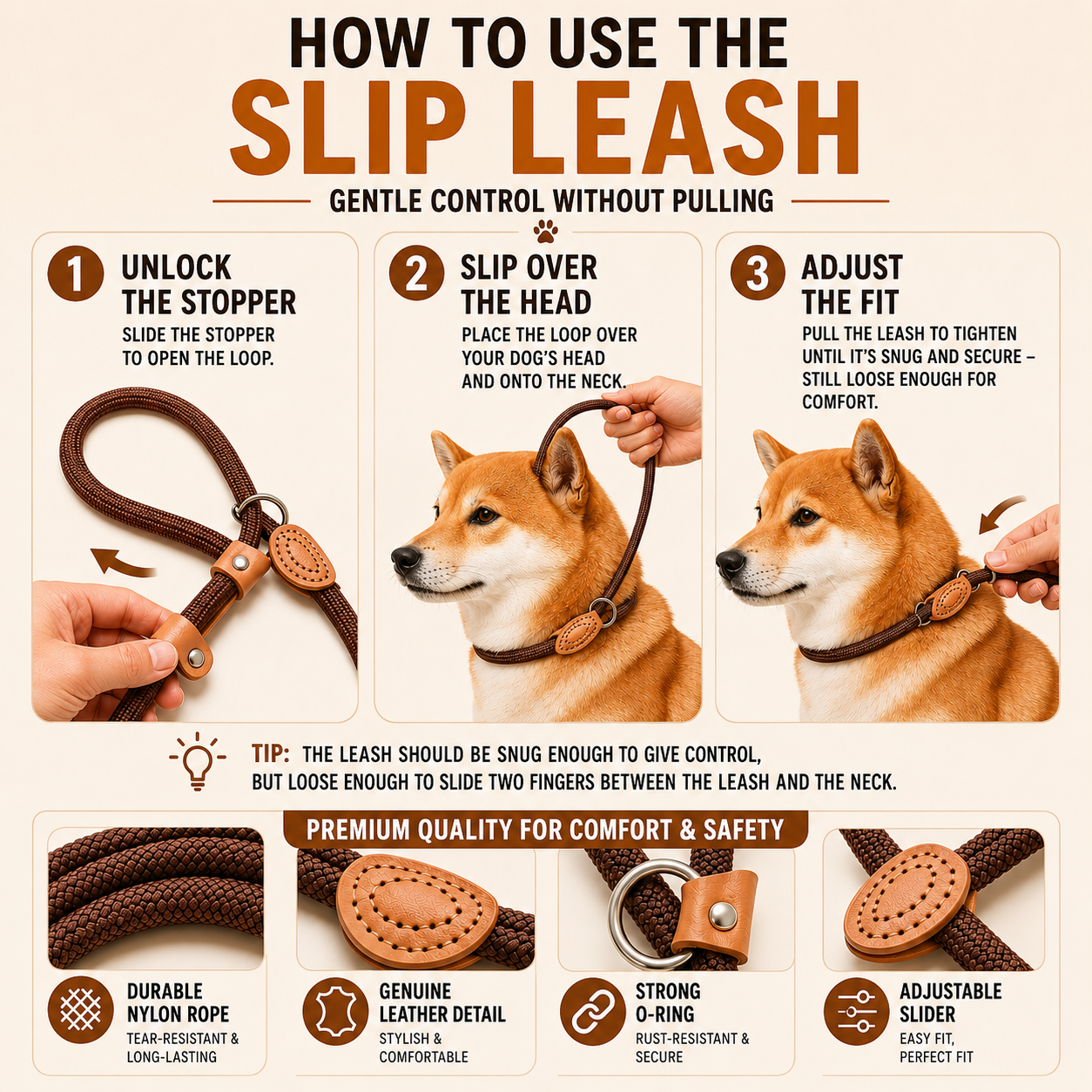Nordspur | Pawloop Adjustable Rope Slip Lead And Collar