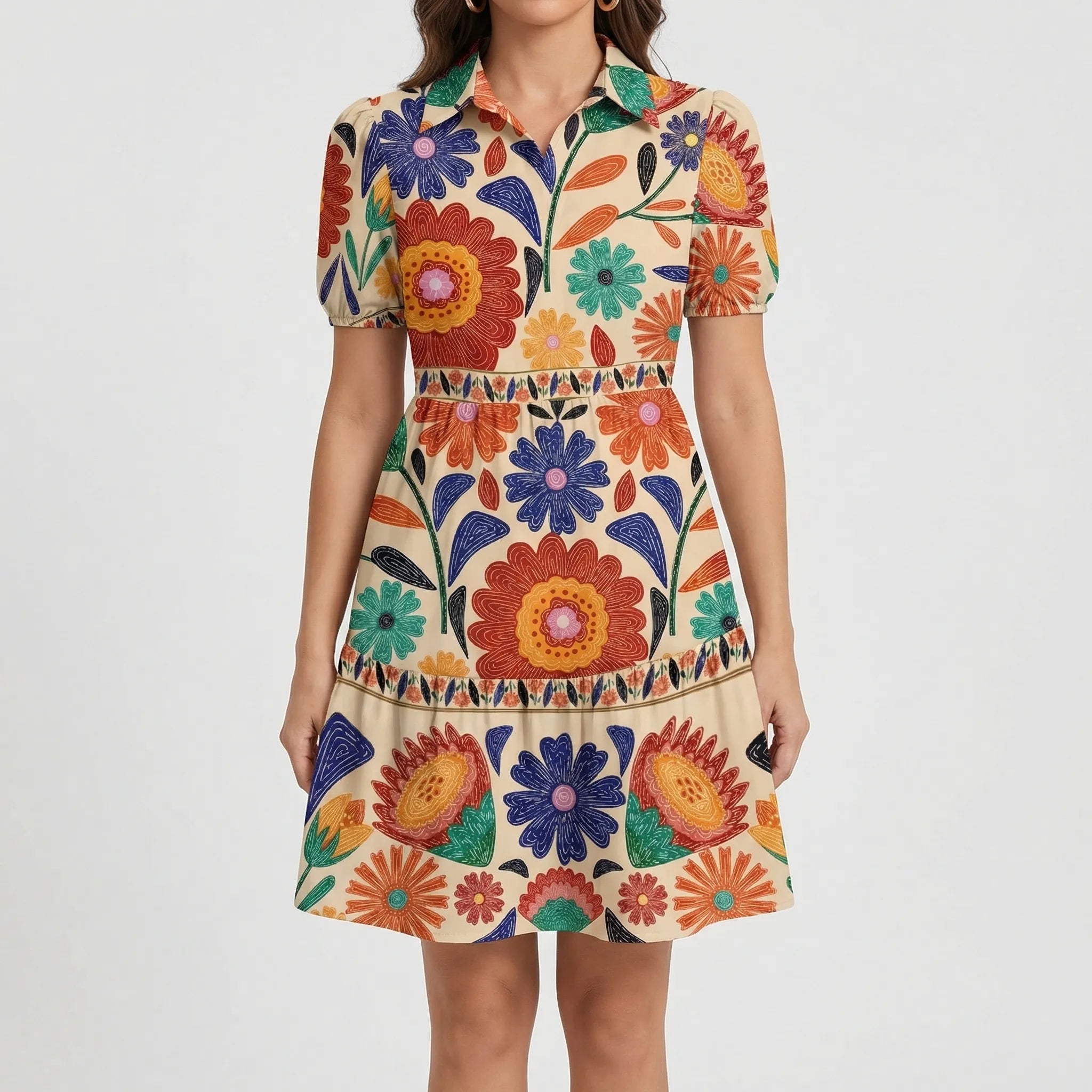 Nordspur | Petalia Floral Print Puff Sleeve Mini Dress