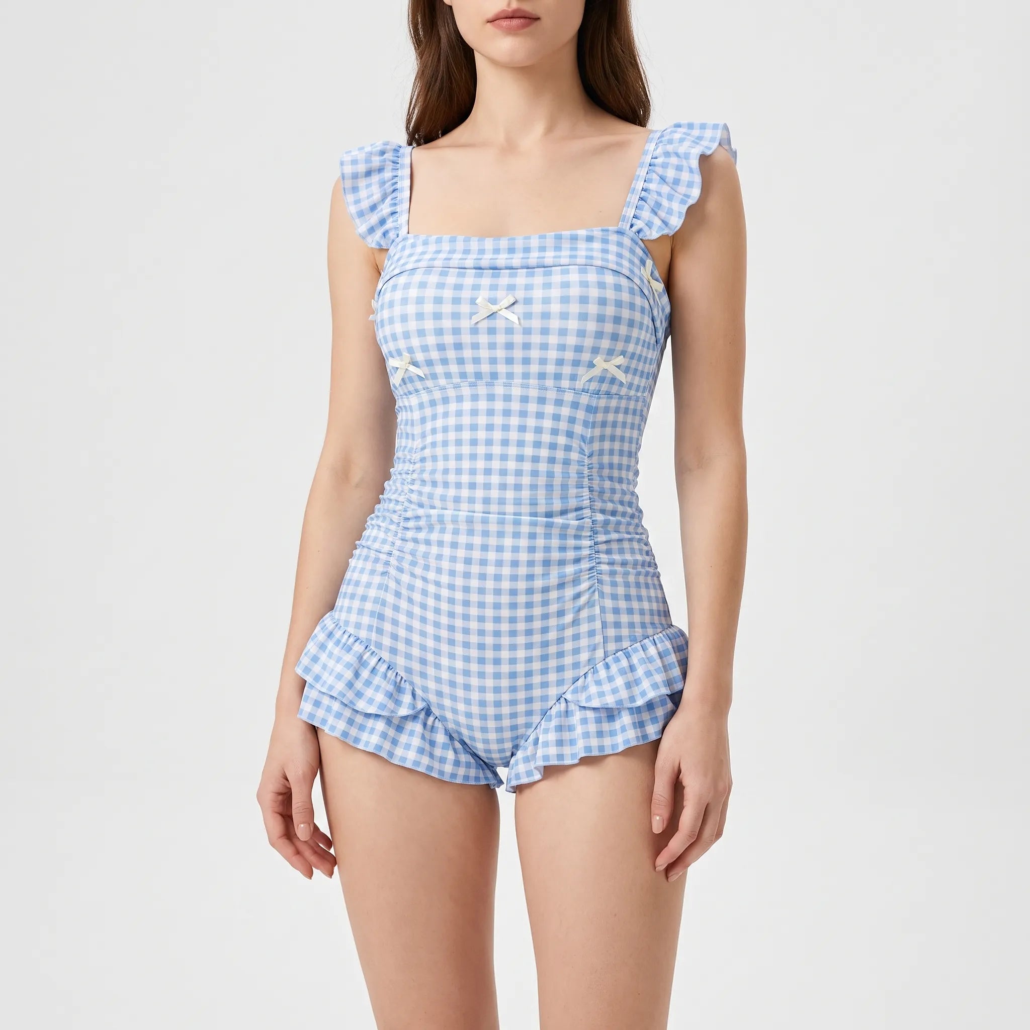 Nordspur | PlaidRuffle Blue Plaid Ruffle Swimsuit
