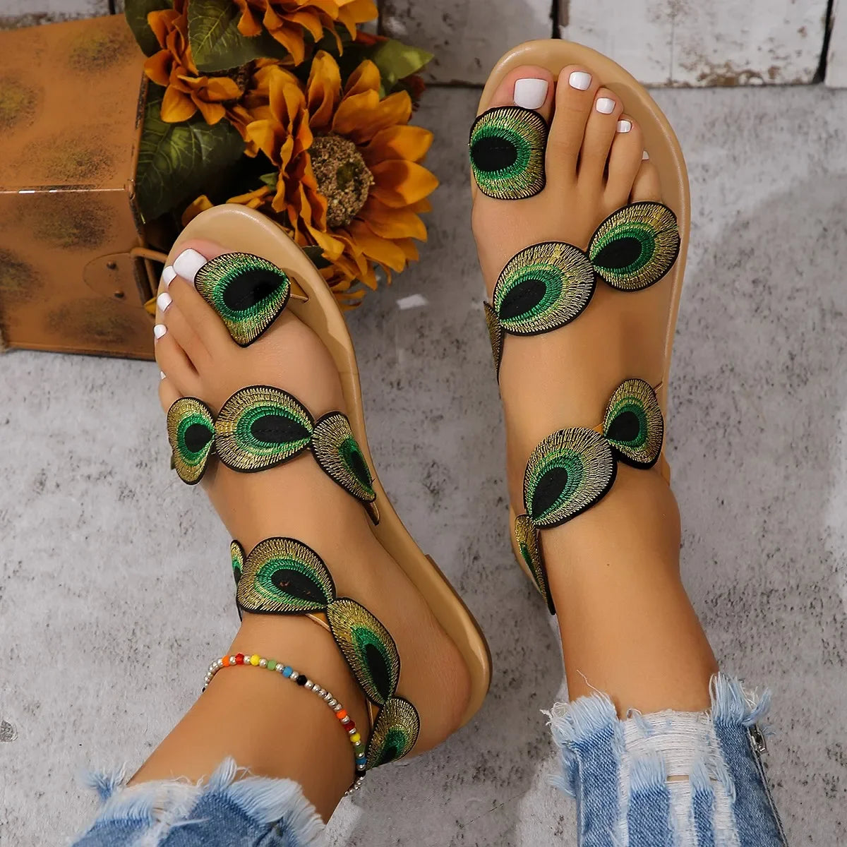 Nordspur | PlumeWalk Embroidered Strappy Flat Sandals