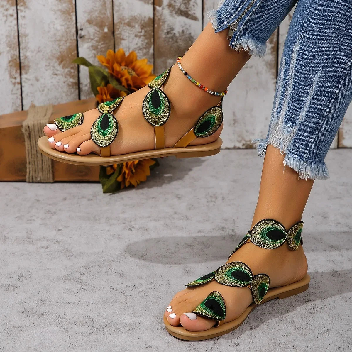 Nordspur | PlumeWalk Embroidered Strappy Flat Sandals