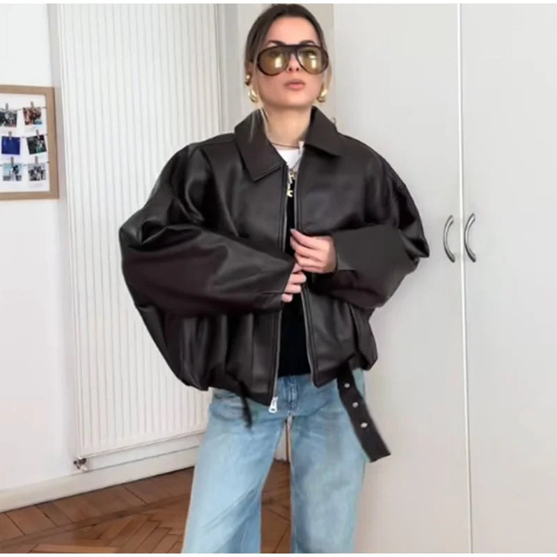 Nordspur | Retroflyn Oversized Vintage Bomber Jacket With Belt