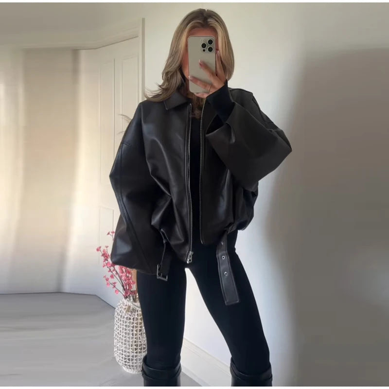 Nordspur | Retroflyn Oversized Vintage Bomber Jacket With Belt