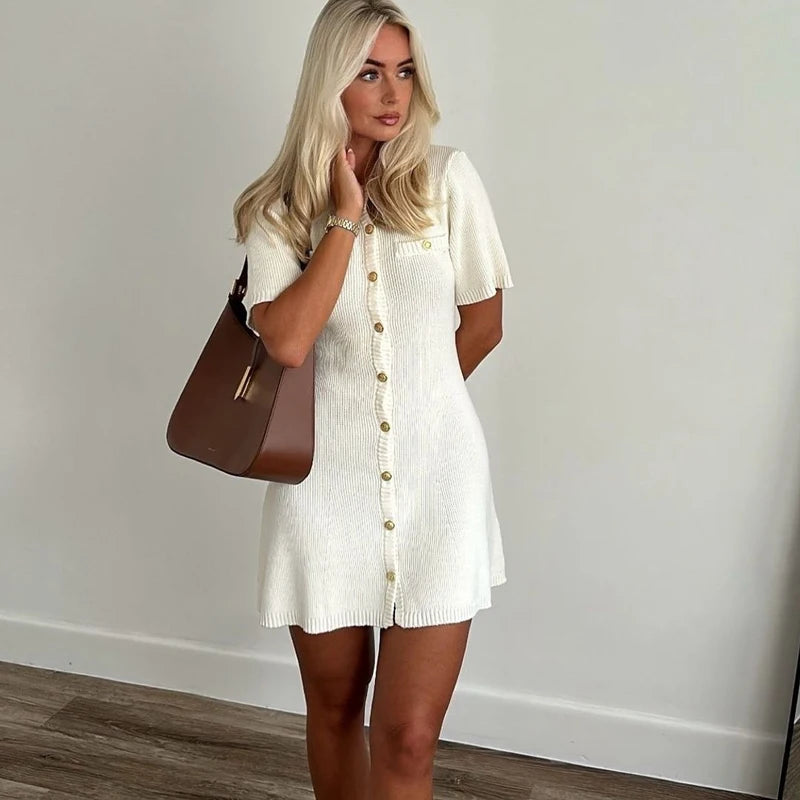 Nordspur | Ribbette Ribbed Knit Mini Dress With Metal Buttons