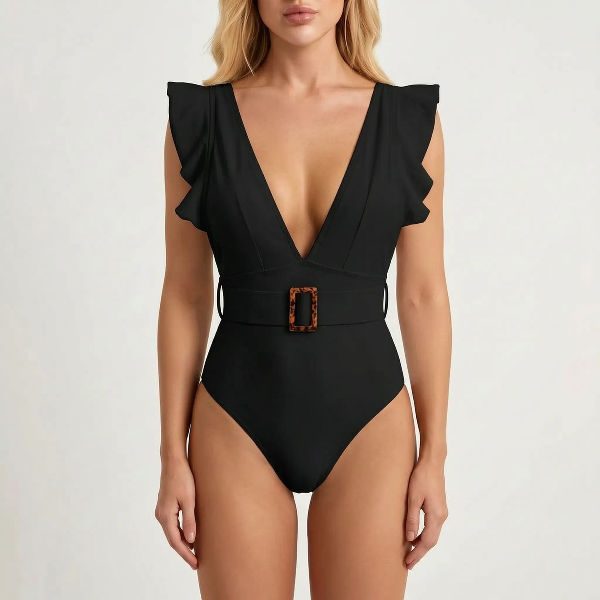 Nordspur | Ruliana Ruffled Deep-V One Piece Swimsuit