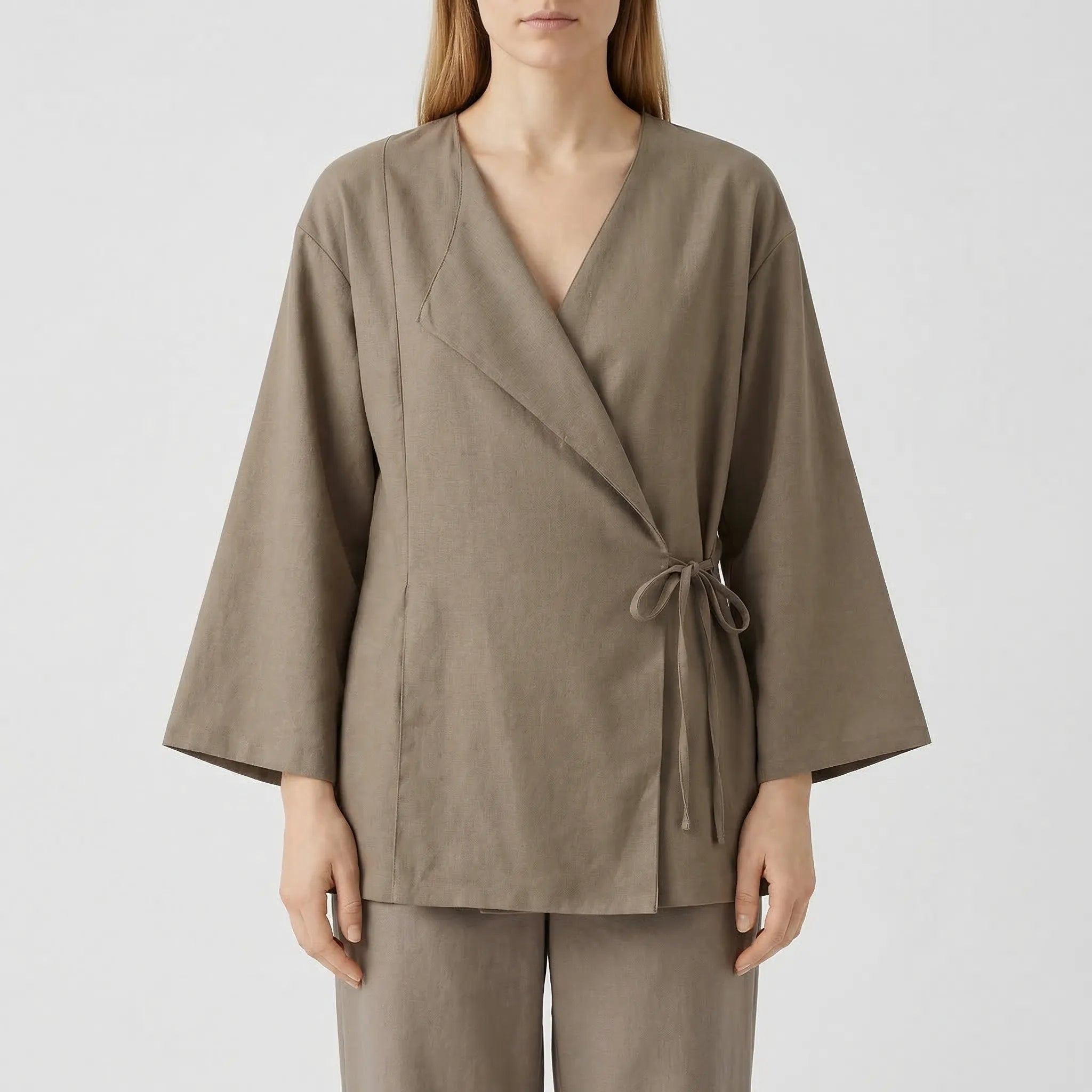 Nordspur | Serenvelle Wrap-Style Lace-Up Top And Wide-Leg Trouser Set