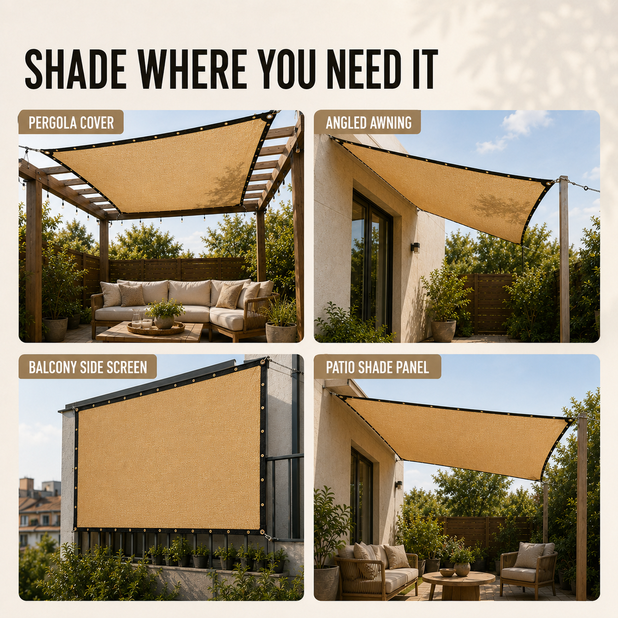 Nordspur | Shadeora Pergola Shade Sail | Patio Sun Shade Panel with Eyelets