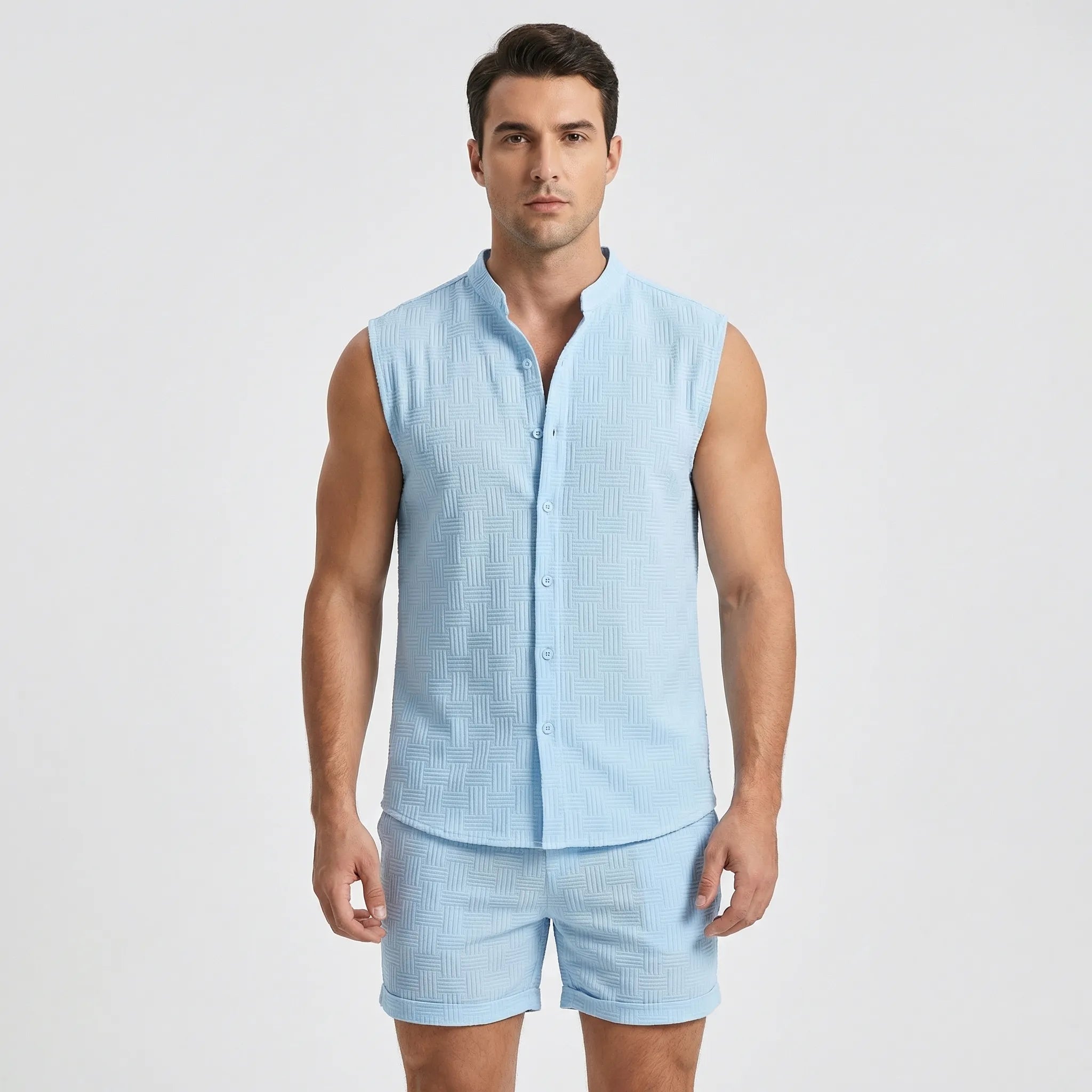 Nordspur | Shorven Sleeveless Stand-Up Collar Shirt And Shorts Set