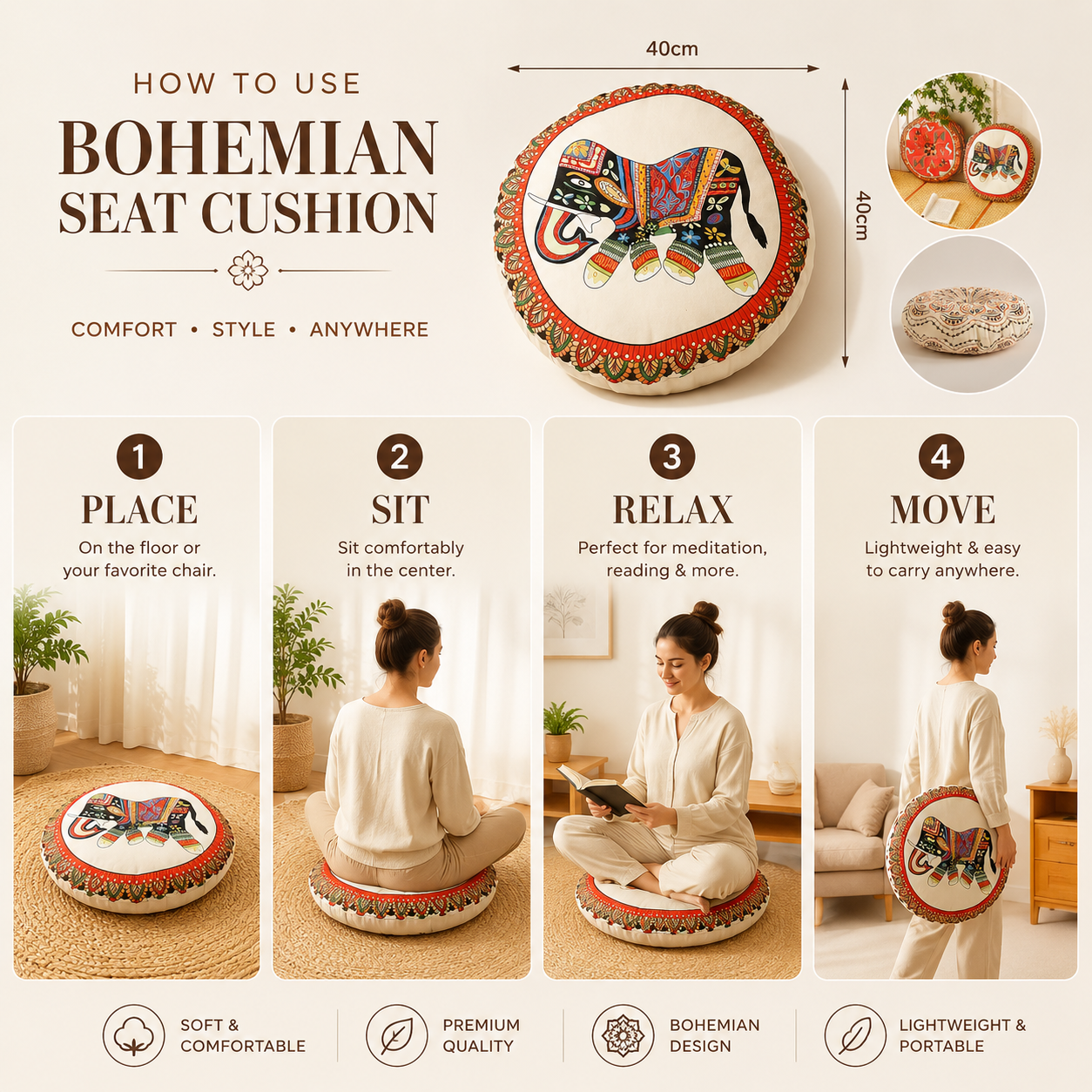 Nordspur | Solivra Round Bohemian Floor Cushion