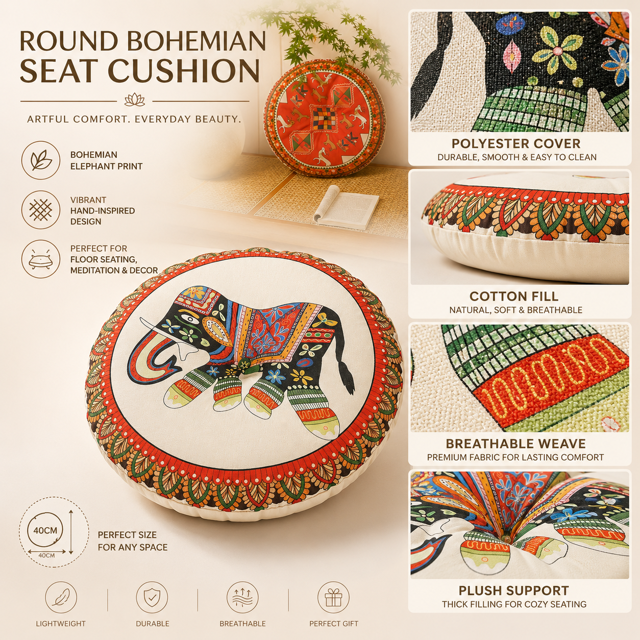Nordspur | Solivra Round Bohemian Floor Cushion