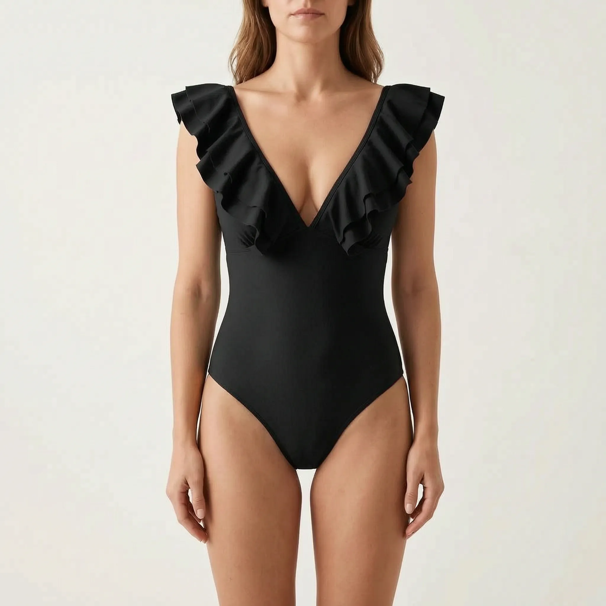 Nordspur | Solvada Solid Hot Pink Ruffled One Piece Swimsuit