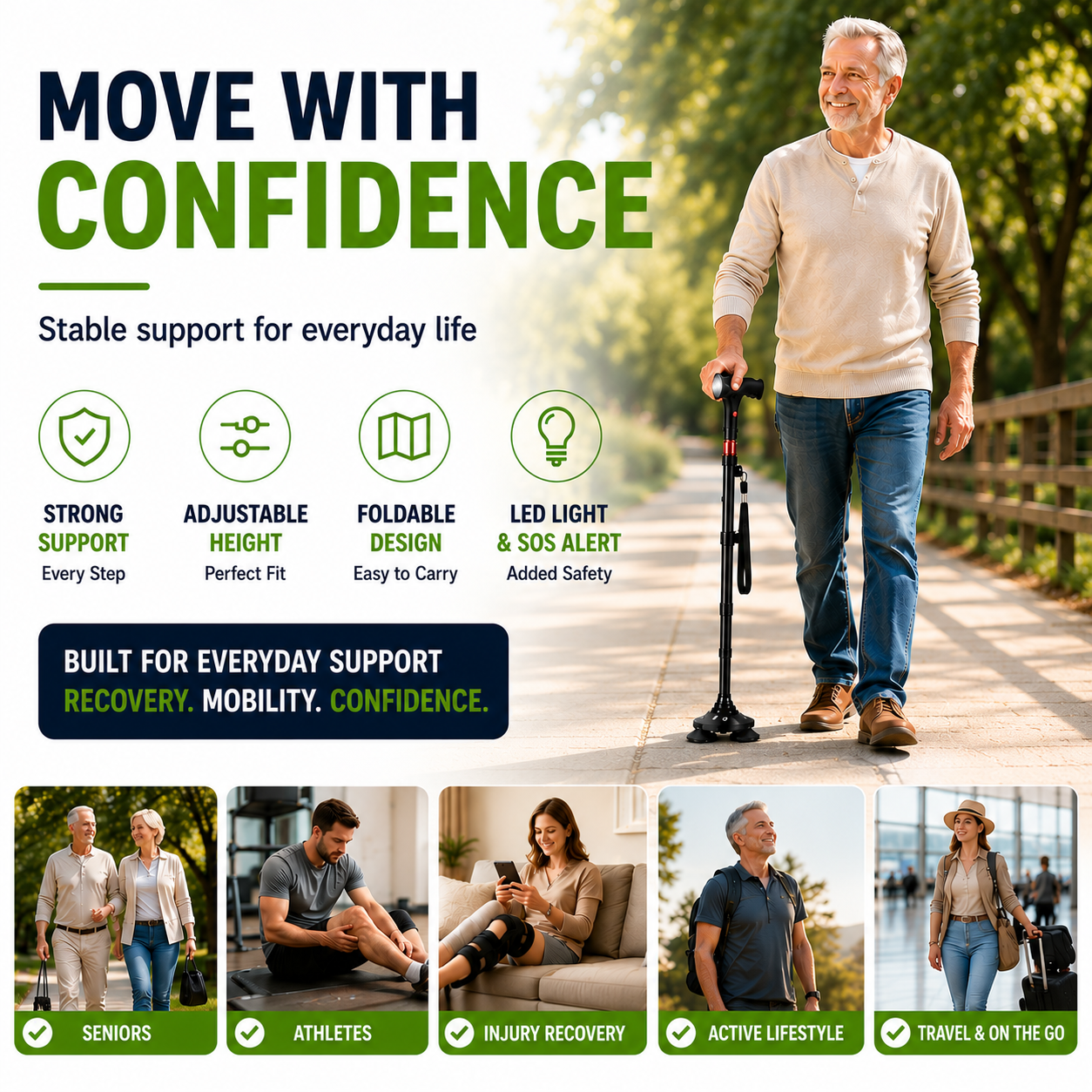 Nordspur | StabiliTrek Foldable Aluminum Quad Cane