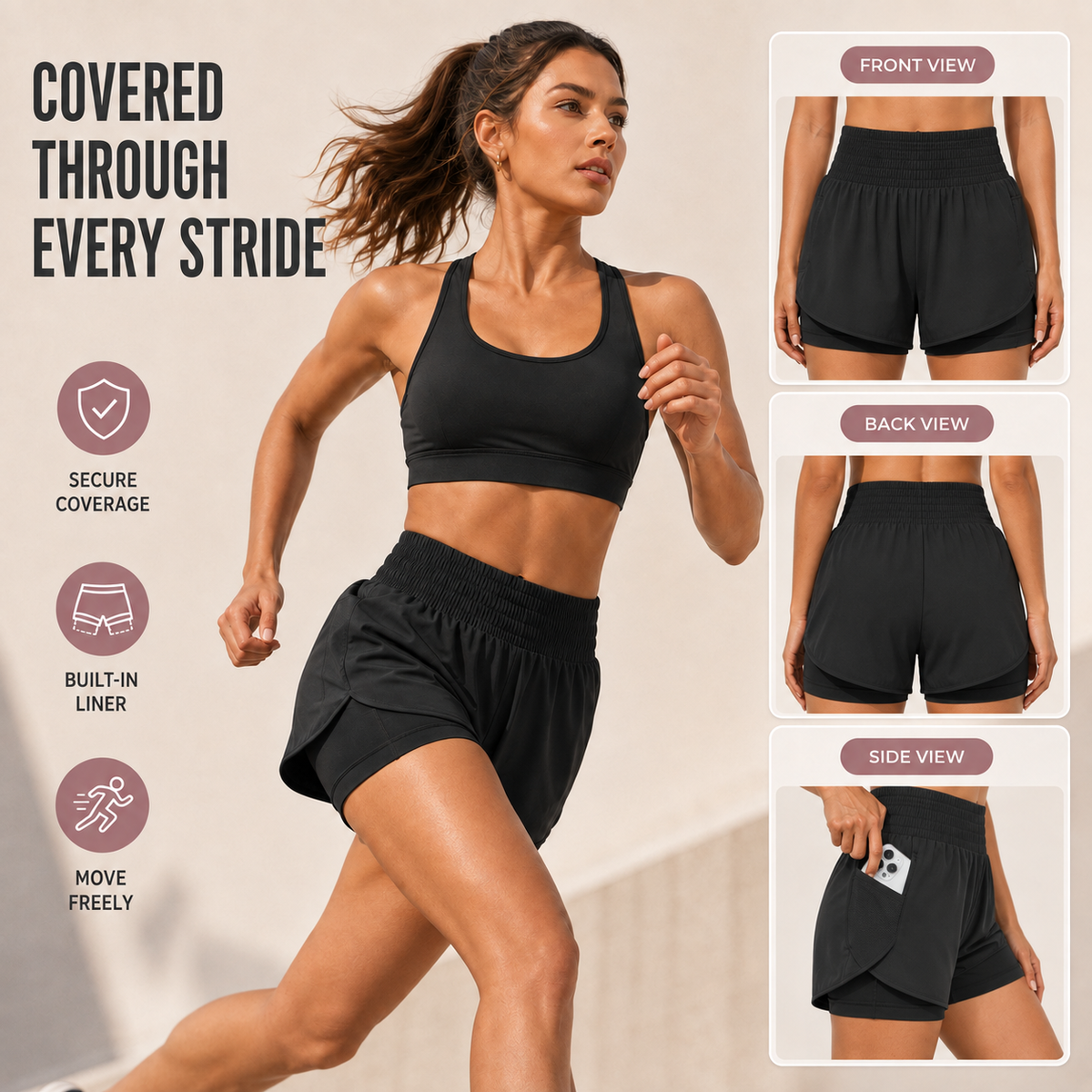 Nordspur | StrideFit High-Waisted Layered Athletic Shorts
