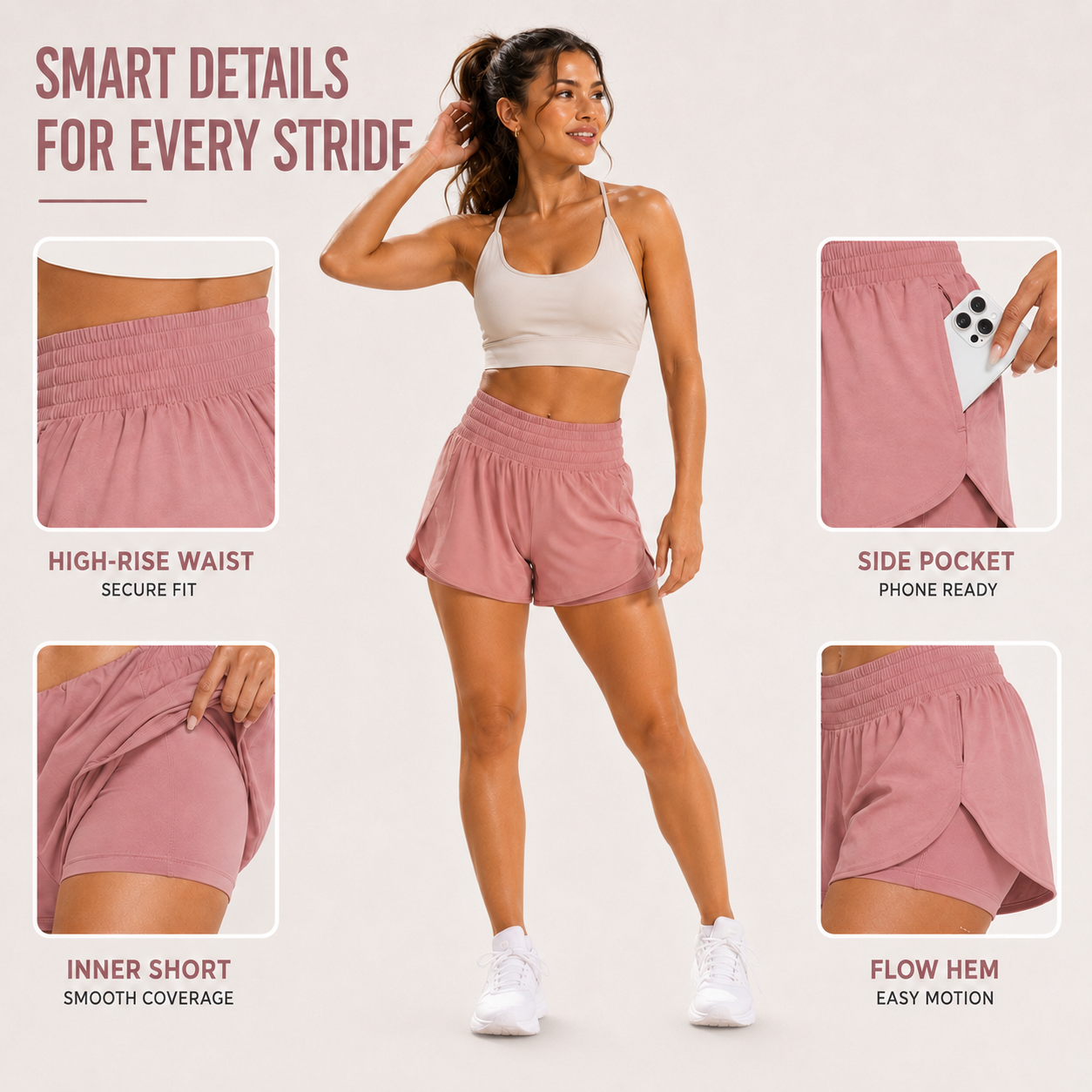 Nordspur | StrideFit High-Waisted Layered Athletic Shorts