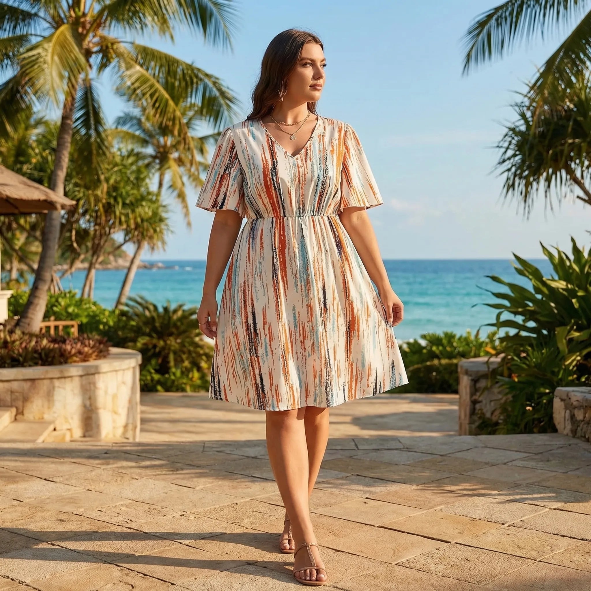 Nordspur | Stripeva Striped V-Neck Loose Fit Dress