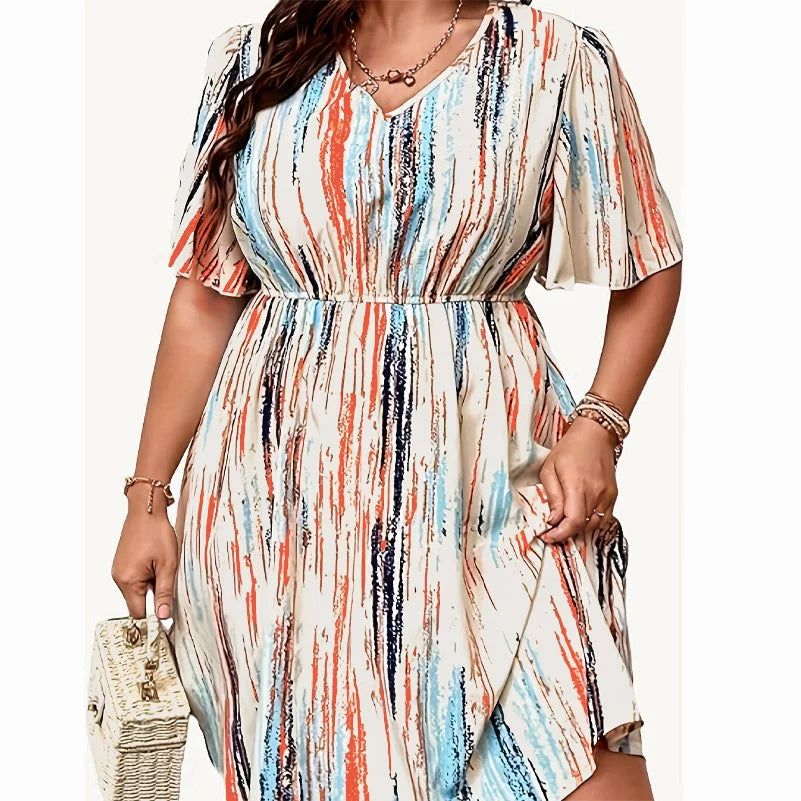 Nordspur | Stripeva Striped V-Neck Loose Fit Dress