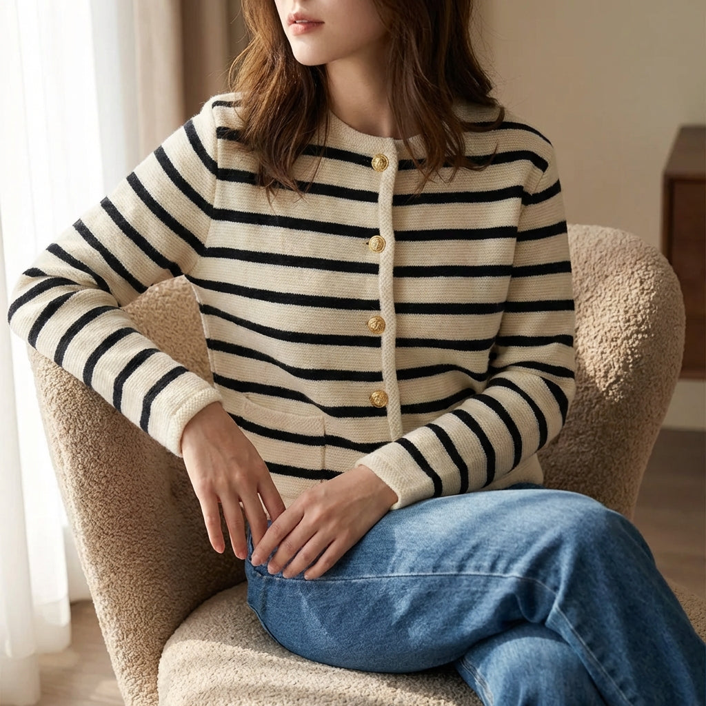 Nordspur | Strivelle Cropped Stripe Button Cardigan