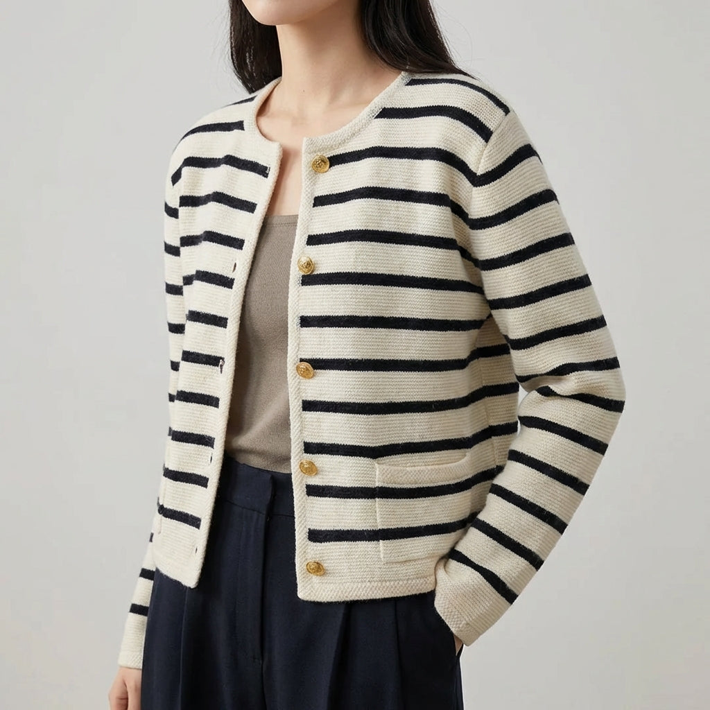 Nordspur | Strivelle Cropped Stripe Button Cardigan
