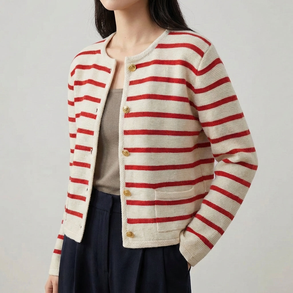 Nordspur | Strivelle Cropped Stripe Button Cardigan