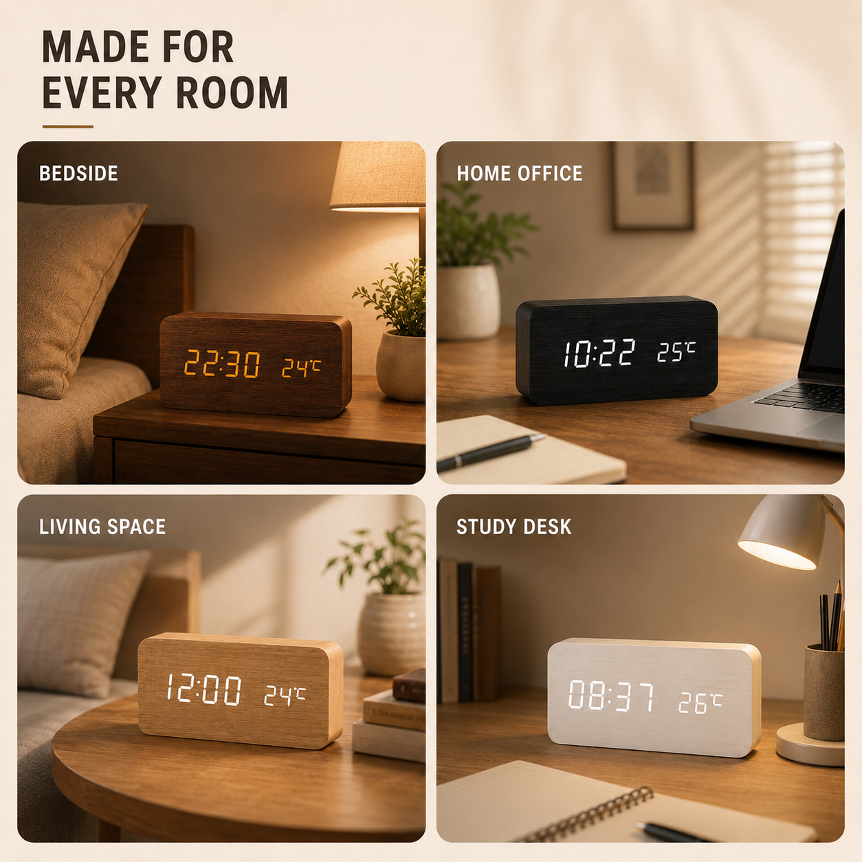 Nordspur | Timberlyte Wood Finish Digital Alarm Clock