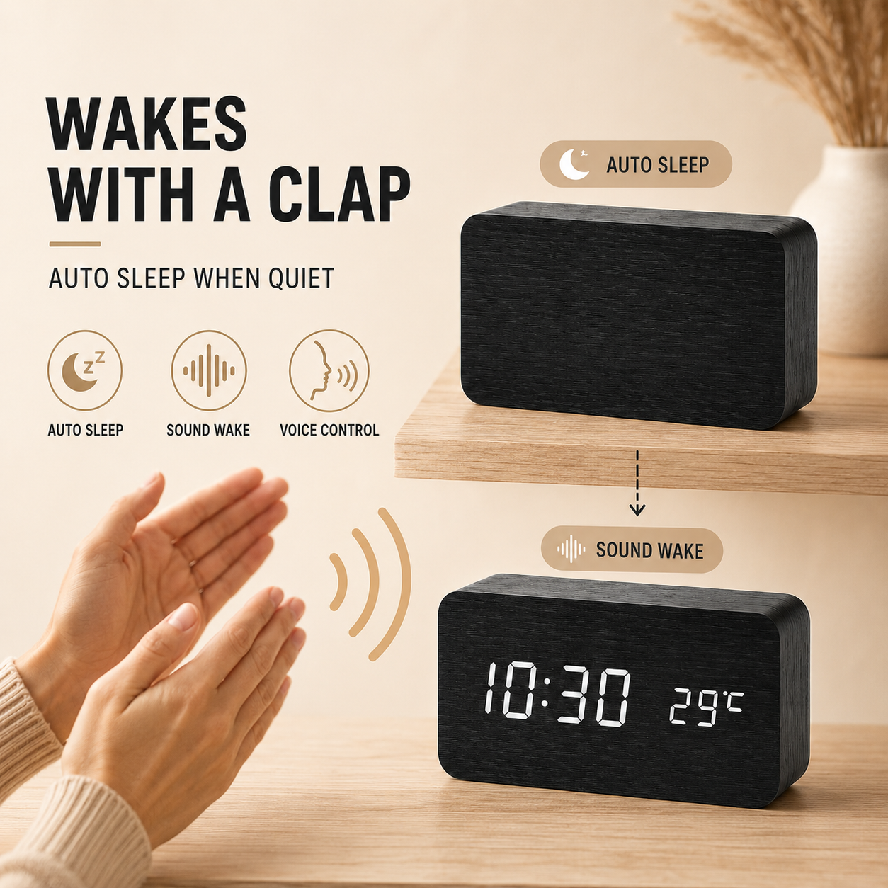 Nordspur | Timberlyte Wood Finish Digital Alarm Clock