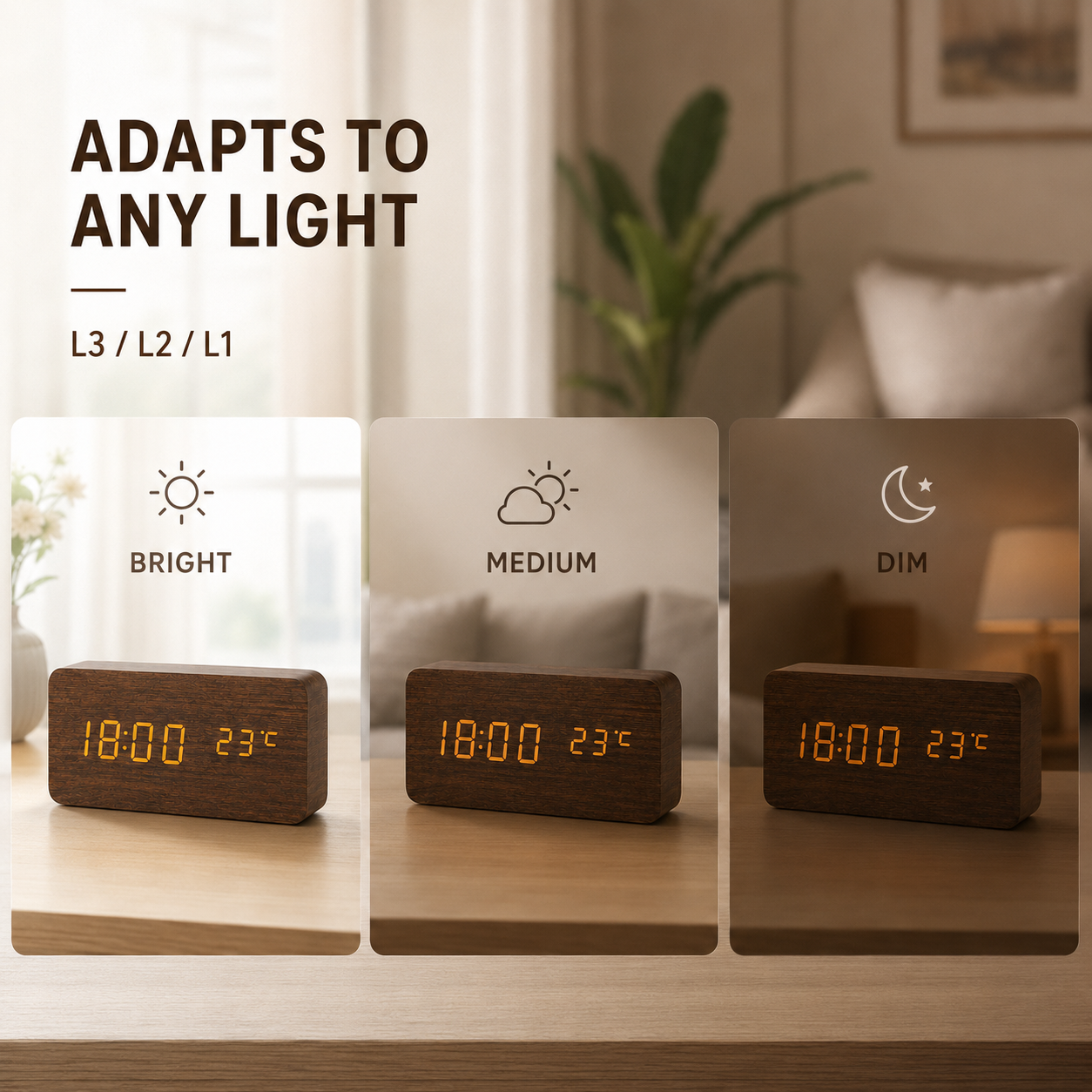 Nordspur | Timberlyte Wood Finish Digital Alarm Clock